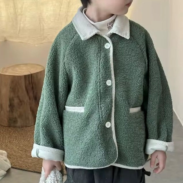 Bertie Button Up Sherpa Teddy Coat (Forest Green)